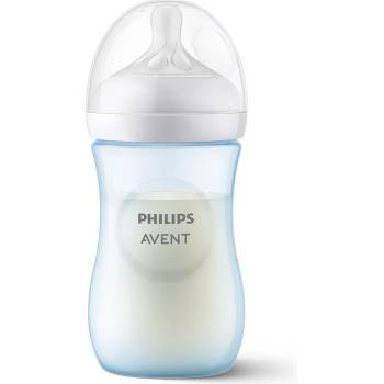 Philips Шише за хранене Philips Avent - Natural Response, 260 ml, с биберон поток 3, 1м+, Синьо (00A.0574.001)