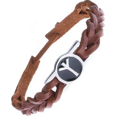 Šperky eshop pletený náramek z kůže kovová známka runy Algiz Z14.20