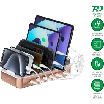 4smart Док станция с 5xUSB-C и 1xUSB-A гнезда за зареждане таблети и смартфони - 4smarts Team Charging Station 100W (кафяв) (541280)