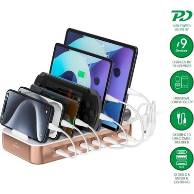 4smart Док станция с 5xUSB-C и 1xUSB-A гнезда за зареждане таблети и смартфони - 4smarts Team Charging Station 100W (кафяв) (541280)