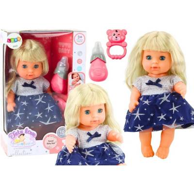 LeanToys Panenka v tmavě modrých šatech chrastítko čůrající lahvičky