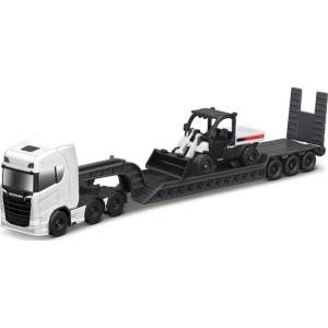 Maisto - Мини работни машини, Комплект голям влекач, Scania 770S с Toolcat 5600 + кофа (11681-20076)