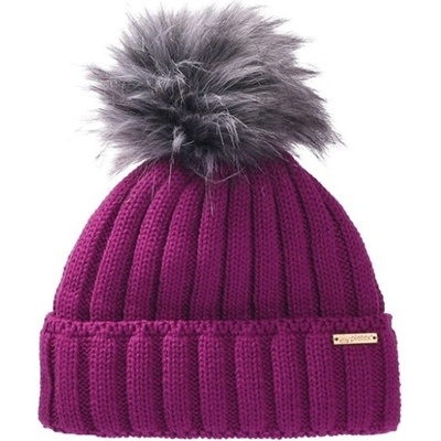 Pletex pletená čepice s fleecovou podšívkou a bambulí z umělé kožešiny L486 Fuchsiová