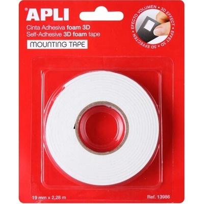 Apli Lepiaca páska rolka 3D obojstranná pena 19 mm x 2,28 m biela