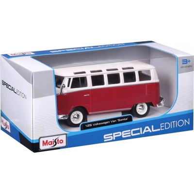 Maisto Volkswagen Van Samba bílo červená 1:25