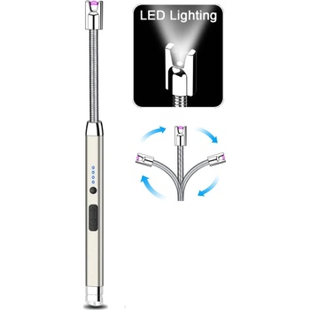 Handy 603 plazmový USB s LED světlem / stříbrný Krbový kuchyňský BBQ kovový elektrický plazmový USB nabíjení flexibilní.