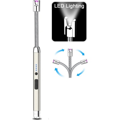 Handy 603 plazmový USB s LED světlem / stříbrný Krbový kuchyňský BBQ kovový elektrický plazmový USB nabíjení flexibilní. – Zboží Mobilmania