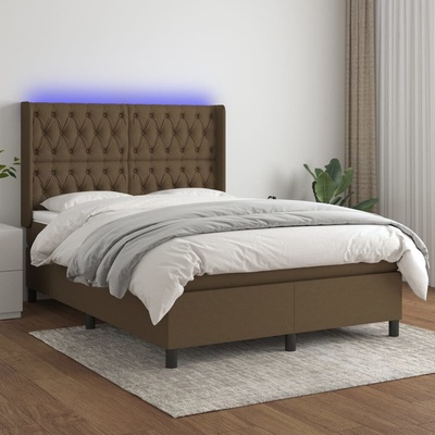 vidaXL 11461.3138552 Boxspring postel s matrací a LED tmavě hnědá textil