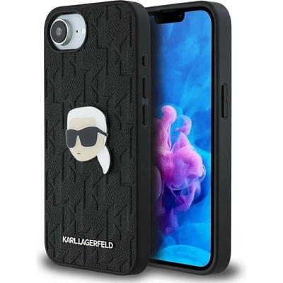 KARL LAGERFELD Калъф за iPhone 16e с монограм Karl Head Pin - черен (3666339453657)
