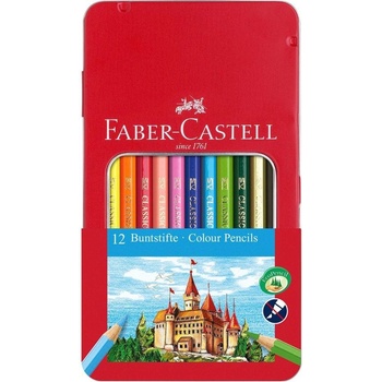 Faber-Castell Цветни моливи Замък, 12 цвята, в метална кутия (1015120019)