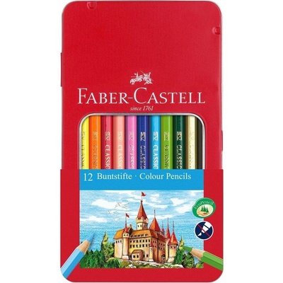 Faber-Castell Цветни моливи Замък, 12 цвята, в метална кутия (1015120019)