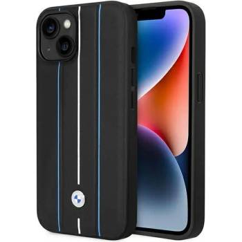 BMW Кейс BMW BMHCP14S22RVSK за iPhone 14 6.1"", черен / черен, твърд, Leather Stamp Blue Lines (BMW000649-0)