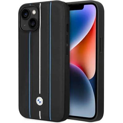 BMW Кейс BMW BMHCP14S22RVSK за iPhone 14 6.1"", черен / черен, твърд, Leather Stamp Blue Lines (BMW000649-0)