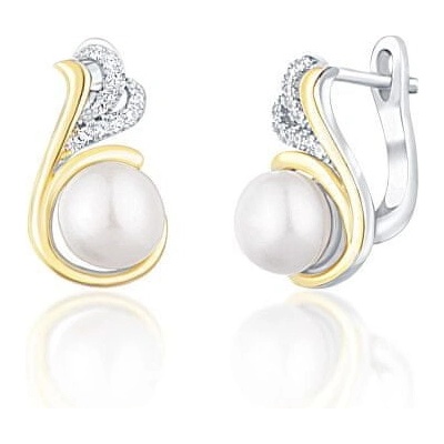 JwL Luxury Pearls strieborné bicolor náušnice s pravými perlami a zirkónmi JL0720