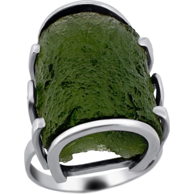 Vltavín Moldavite Stříbrný prsten s vltavínem P35 0025
