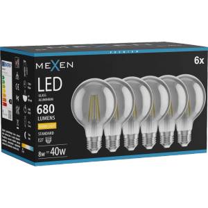 Mexen Vintis 6x LED филaмент крушка E27, G80, 8W, Топла - 2700K, 680 lm, опушен - L155-E27-0827-70x06 (L155-E27-0827-70x06)