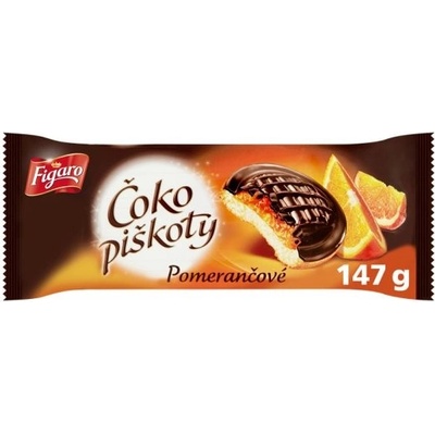 Figaro Čokopiškoty s želé s pomerančovou příchutí polomáčené čokoládou 147 g