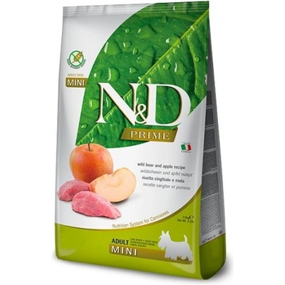 N&D GRAIN FREE PRIME Wild Boar & Apple Adult Mini - пълноценна храна без зърнени култури за кучета в зряла възраст от дребни породи над 1 година, с глиган и ябълка - 7 кг PND0700046