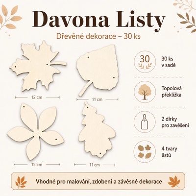 Davona Listy - dřevěné dekorace 30 ks