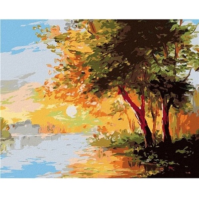 zuty Malování Podle Čísel Řeka V Jarním Lese A Západ Slunce 80 x 100 Cm Plátno