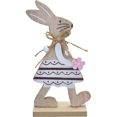 Dommio Zajačica drevená s kvetom, 19 cm