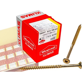 Klimas Wkret-Met TX 6x100mm - 1 Kartón (12x100 ks) - Skrutky / Vruty do dreva so zapustenou hlavou, WKCS