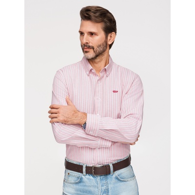 Ombre Clothing Мъжка памучна риза REGULAR FIT с тънки райета - розова V2 K703 Ombre Clothing Ombre Clothing | Rozov | МЪЖЕ | S