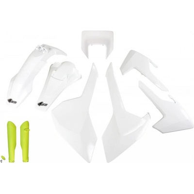 UFO kompletní sada plastů (FULL KIT) s kryty tlumičů HUSQVARNA TX/TE/FE 17-19 s krytem světla barva OEM (bílá) (HU621E999W)
