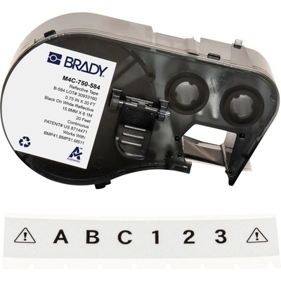 Brady M4C-750-584 / 170811, 19.05 mm x 6.10 m, Пластмаса, черен печат / бял фон (170811)