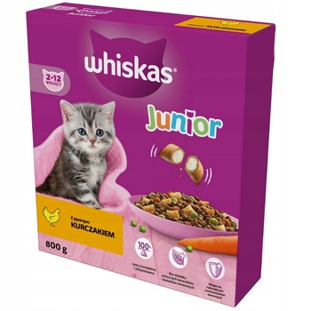 Whiskas Junior 800g - суха храна за котенца, с вкусно пилешко месо