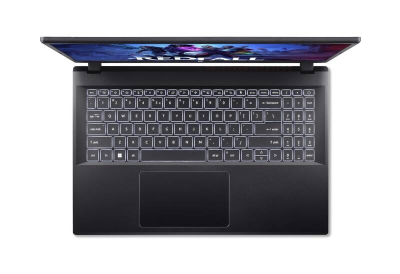 Acer Nitro 5 - pohľad zhora na podsvietenú klávesnicu
