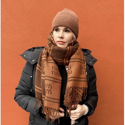Hnědo-karamelová oboustranná maxi šála DUAL
