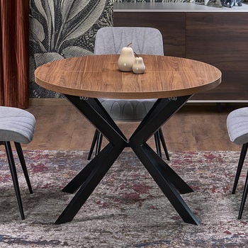 Halmar Кръгла разтегателна трапезна маса peroni орех / черен (hal-peroni-round-ext-walnut-blk)