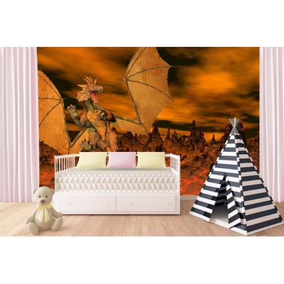 DIMEX ART Самозалепваща се флизелинова фототапета зелен дракон 375 x 250 см