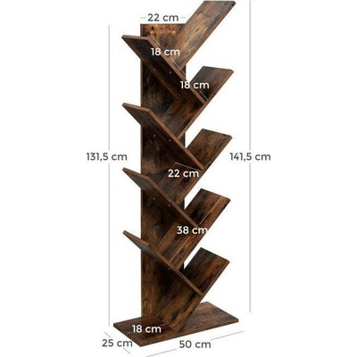 Knihovna VASAGLE Tree, 8 polic, rustikální hnědá
