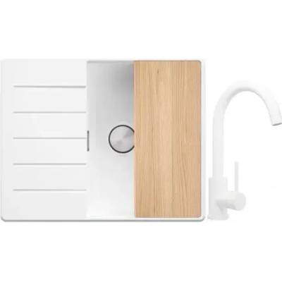 Твоят Стил Бяла кухненска мивка от гранит Копенхаген 620х500 + Смесител