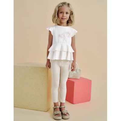 Mayoral Комплект клин до глезена blotch в цвят пясък и бяла тениска за мини момиче Майорал