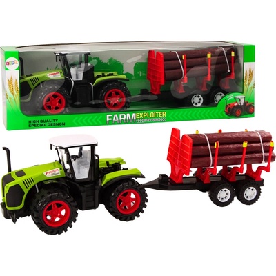 mamido Zelený farmársky traktor s prívesom na drevo 9 kmeňov