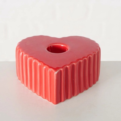 Boltze Home Keramický svícen na dlouhou svíčku ve tvaru srdce ANIMA, 4 x 9 cm, červený červená
