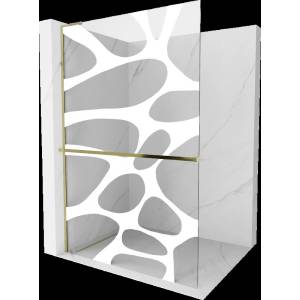 Mexen Kioto+ L душ параван със стъклена стена с рафт Walk-in 90 x 200 cm, бяла вълна, златен - 800-090-123-50-97 (800-090-123-50-97)