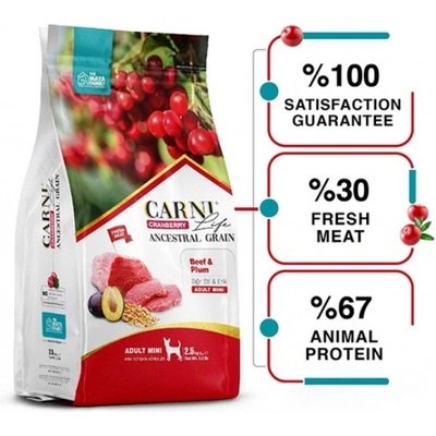 Carni Life Cranberry ADULT Hyper Premium MINI - храна за Кучета от дребни породи с ГОВЕЖДО И СЛИВИ - 7 кг, Турция