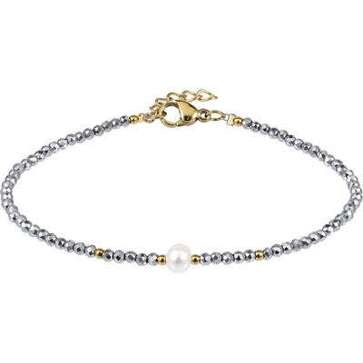 Free Style Hematitový náramek s perlou MBSS185 stříbrná