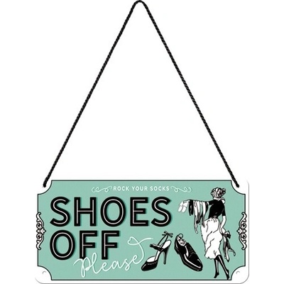 Plechová ceduľa Shoes Off, 20 x 10 cm