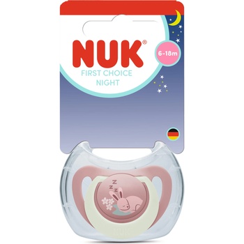 Nuk First Choice биберон залъгалка, силикон, 6-18 мес. , 1 бр. , Night, Заек (10176379)