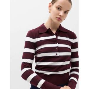 Marks & Spencer Раирана тясна пуловер с яка и смес вълна Marks & Spencer червена Marks & Spencer | Cherven | ЖЕНИ | S