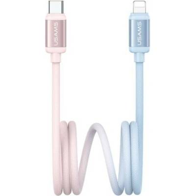 Usams US-SJ757 dvoubarevný opletený nabíjecí a datový USB-C na Lightning 1,2m růžovomodrý