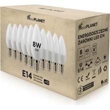 ecoPLANET 10x LED žiarovka E14 sviečka 8W 700lm teplá biela