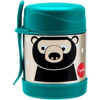3 SPROUTS Stainless Steel Termoska na jedlo + vidlička 3 Sprouts Bear Teal 350 ml