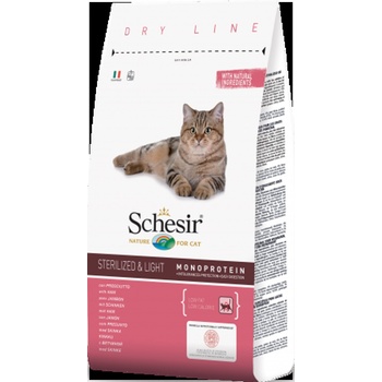Schesir Sterilized & Light with Ham - Пълноценна суха храна за израснал котки, с прошуто, за кастрирани или с наднормено тегло, 400 гр
