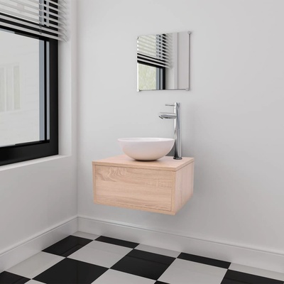 vidaXL Комплект мебели за баня, с мивка и кран, бежово, 4 части (273686)